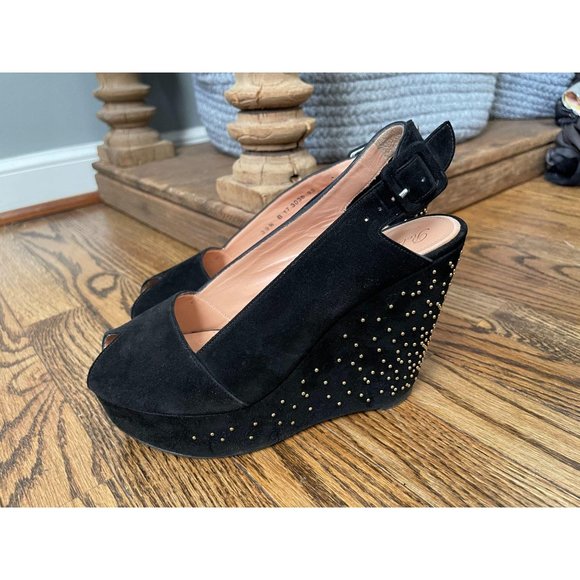 Robert Clergerie Studded Suede Slingback Wedge
